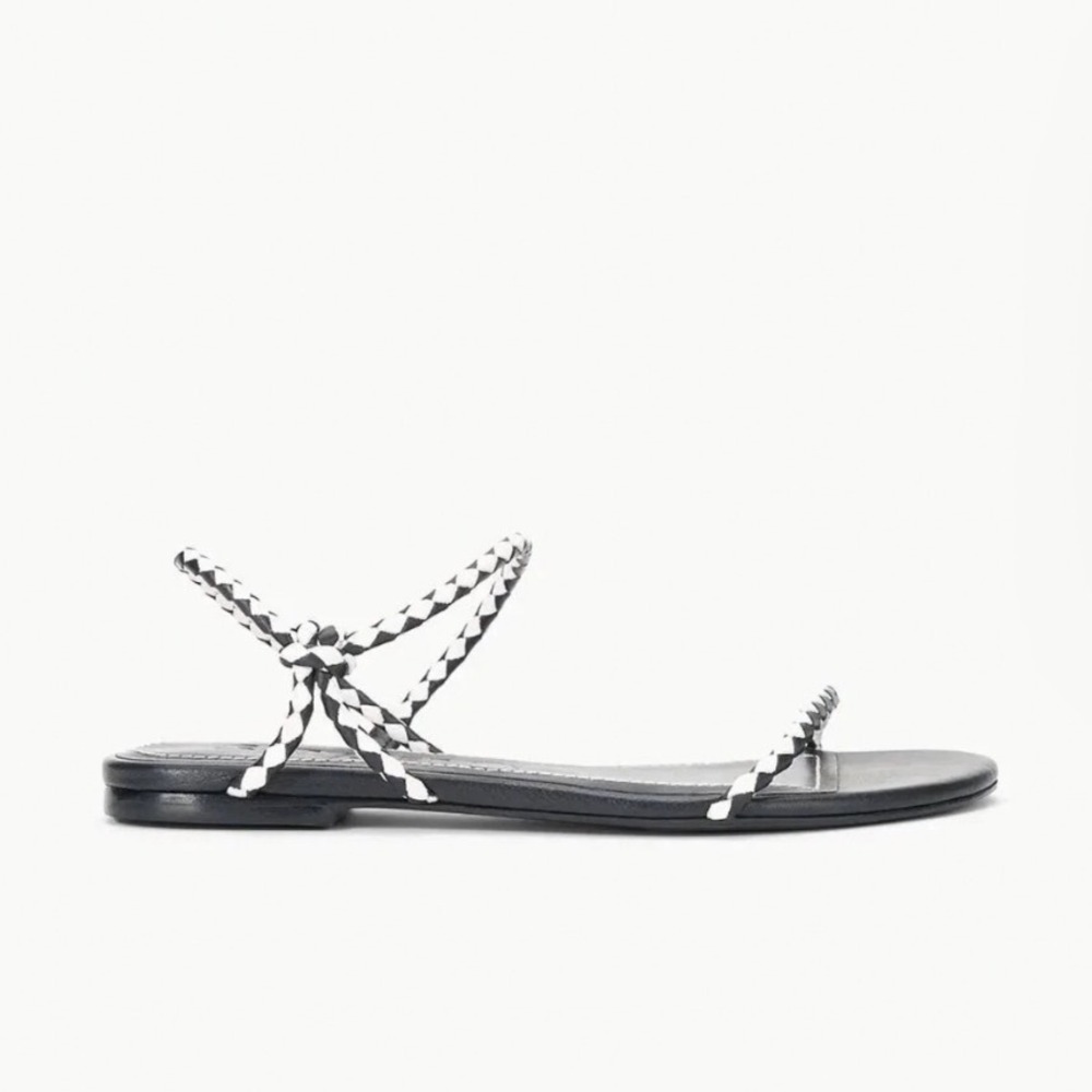 Staud Laurel Woven Theater Sandals Black White Leather Strappy Flats New! - Picture 2 of 11